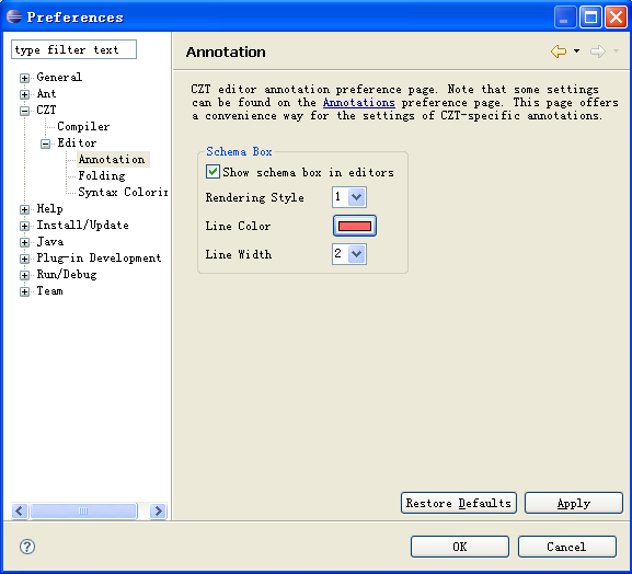 CZT Editor Annotation Preference Page