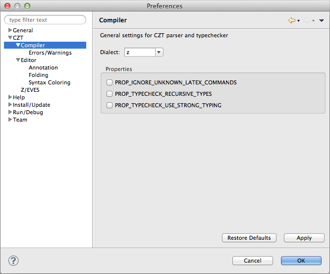 Compiler Preference Page