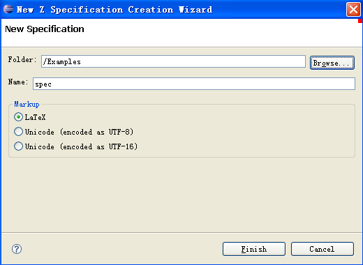 New Z Specification Creation Wizard